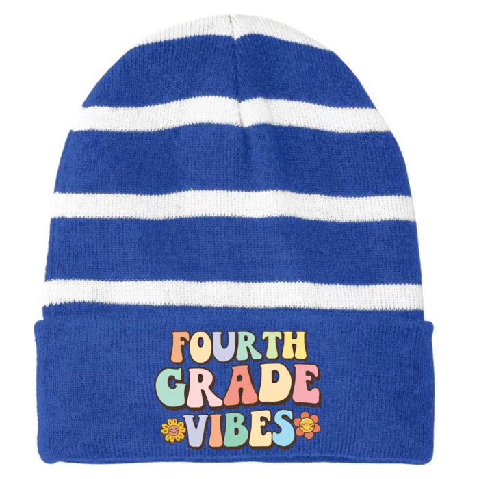 Fourth Grade Vibes Back To School Retro 4Th Grade Teacher Meaningful Gift Striped Beanie with Solid Band