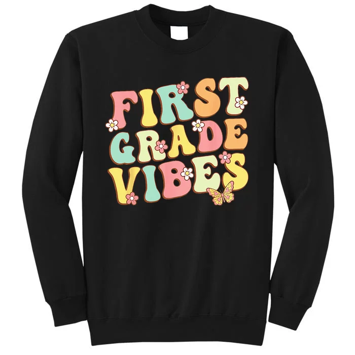 First Grade Vibes Hello Team 1st Grade Teacher Kids Retro Sweatshirt