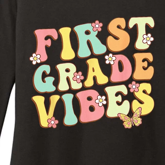 First Grade Vibes Hello Team 1st Grade Teacher Kids Retro Womens CVC Long Sleeve Shirt