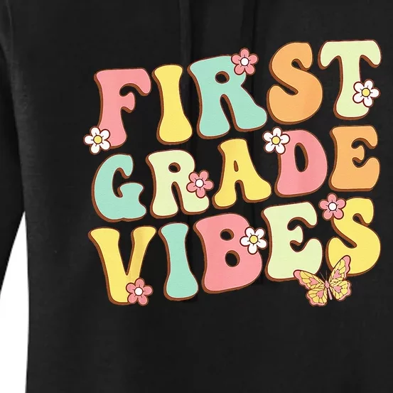 First Grade Vibes Hello Team 1st Grade Teacher Kids Retro Women's Pullover Hoodie