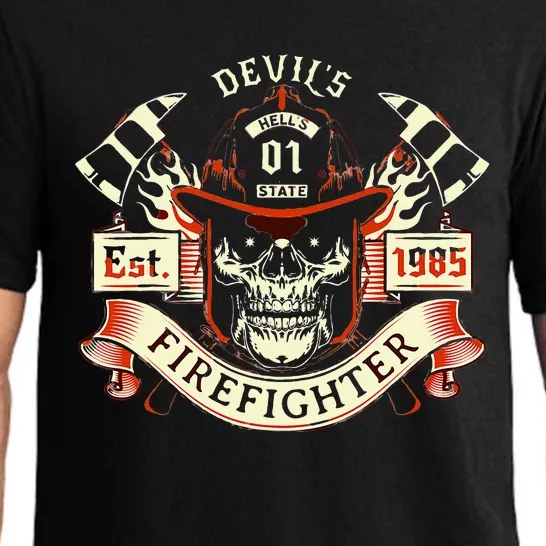 Firefighter Gift Volunteer Fireman Skull Firemen Pajama Set