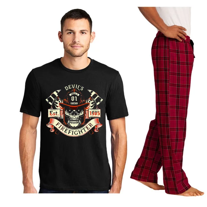 Firefighter Gift Volunteer Fireman Skull Firemen Pajama Set