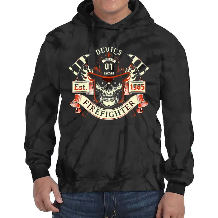 Firefighter Gift Volunteer Fireman Skull Firemen Tie Dye Hoodie