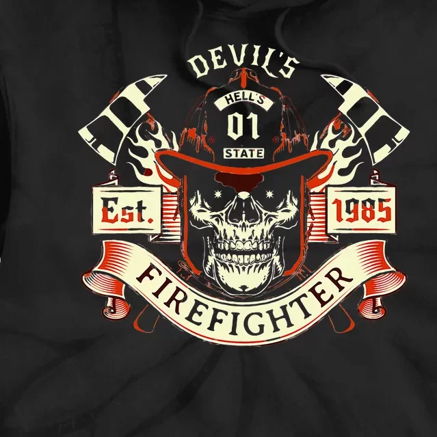 Firefighter Gift Volunteer Fireman Skull Firemen Tie Dye Hoodie