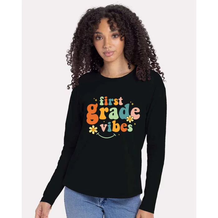 First Grade Vibes 1st Grade Team Retro 1st Day Of School Womens Cotton Relaxed Long Sleeve T-Shirt