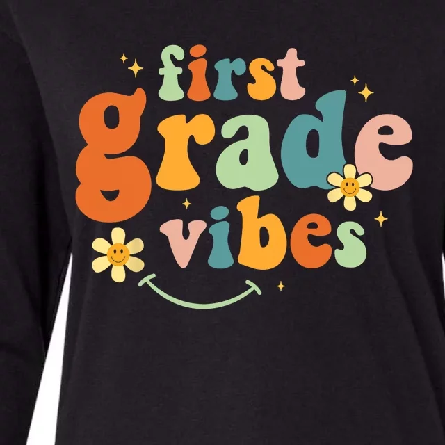 First Grade Vibes 1st Grade Team Retro 1st Day Of School Womens Cotton Relaxed Long Sleeve T-Shirt