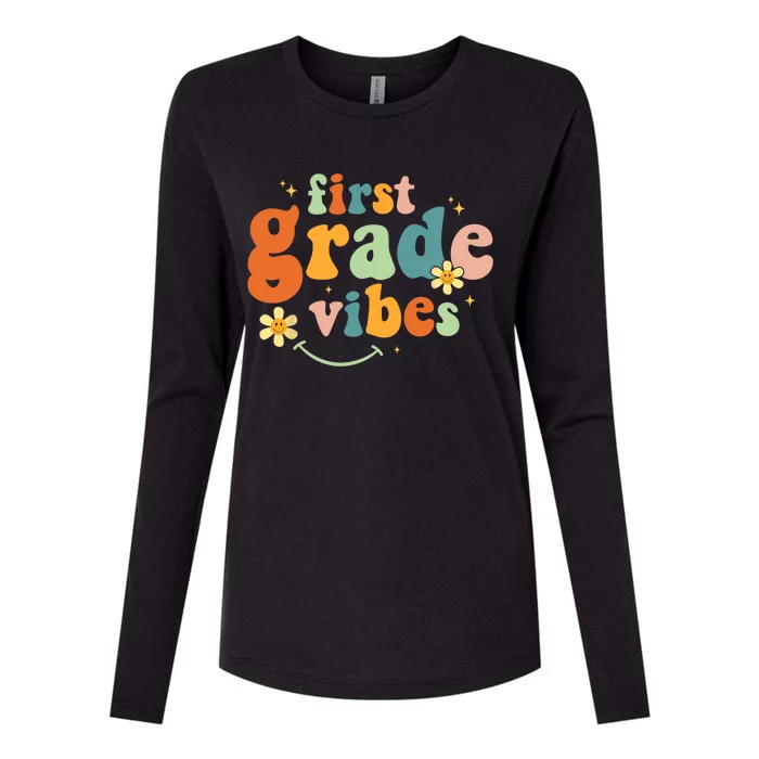 First Grade Vibes 1st Grade Team Retro 1st Day Of School Womens Cotton Relaxed Long Sleeve T-Shirt