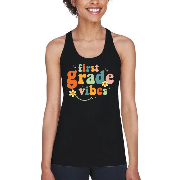 First Grade Vibes 1st Grade Team Retro 1st Day Of School Women's Racerback Tank