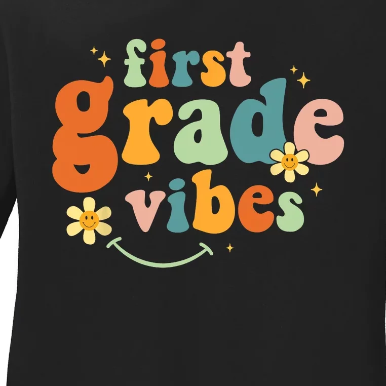 First Grade Vibes 1st Grade Team Retro 1st Day Of School Ladies Long Sleeve Shirt