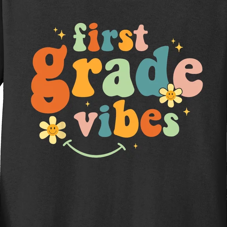 First Grade Vibes 1st Grade Team Retro 1st Day Of School Kids Long Sleeve Shirt