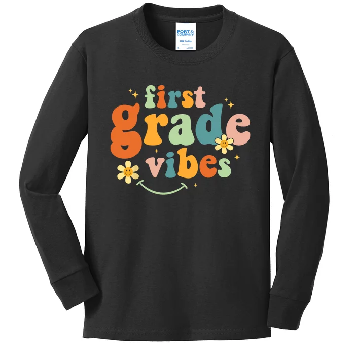 First Grade Vibes 1st Grade Team Retro 1st Day Of School Kids Long Sleeve Shirt