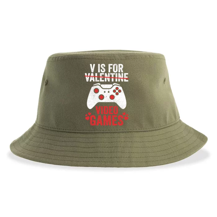 Funny Gamer V Is For Video Games Valentines Day Gift Sustainable Bucket Hat