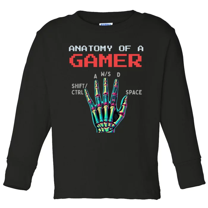 Funny Gamer Video Games Gaming Controller Anatomy Sarcastic Toddler Long Sleeve Shirt