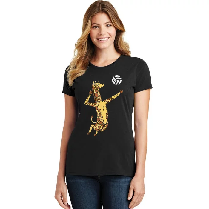 funny Giraffe Volleyball Spike Serve Player Spiker Women's T-Shirt