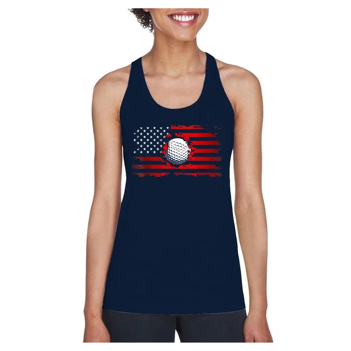 Funny Golfer Vintage Golf American Flag Golf Gift Women's Racerback Tank