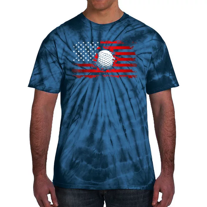 Funny Golfer Vintage Golf American Flag Golf Gift Tie-Dye T-Shirt