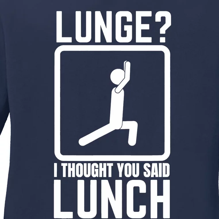 Funny Gym , Workout Top, Lunge Lunch Stick Figure Ladies Long Sleeve Shirt