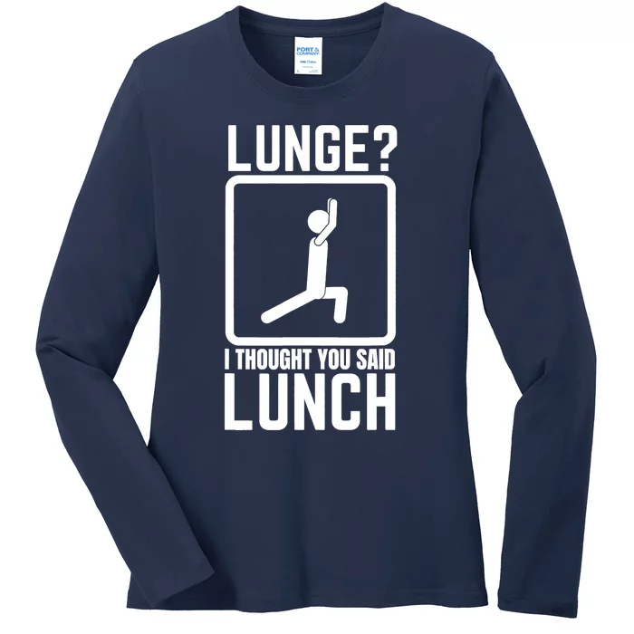 Funny Gym , Workout Top, Lunge Lunch Stick Figure Ladies Long Sleeve Shirt