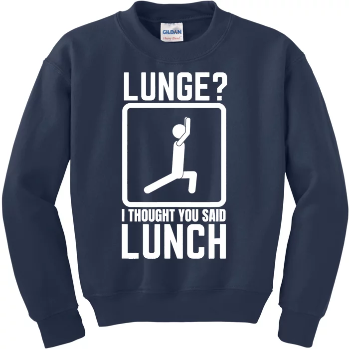 Funny Gym , Workout Top, Lunge Lunch Stick Figure Kids Sweatshirt