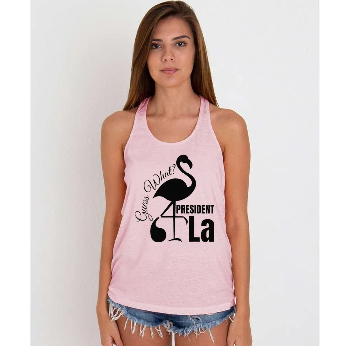 Funny Guess What Flamingo Kamala Harris Comma La President Women's Knotted Racerback Tank