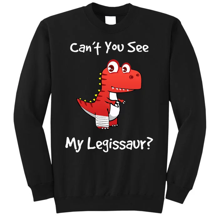 Funny Get Well Broken Leg Dinosaur Legissaur with a Cast Tall Sweatshirt