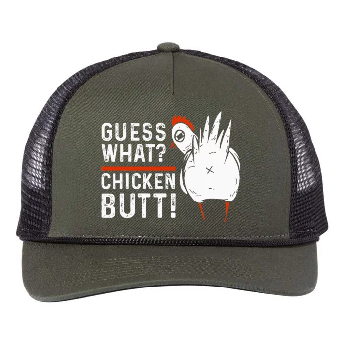 Funny Guess What Chicken Butt! White Retro Rope Trucker Hat Cap