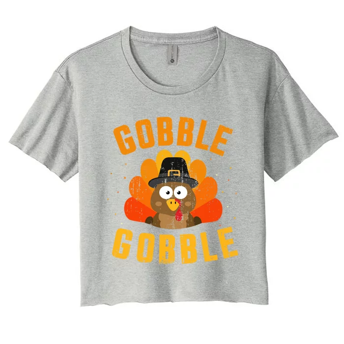 Funny Gobble With Cute Turkey For Thanksgiving Dinner Meaningful Gift Women's Crop Top Tee