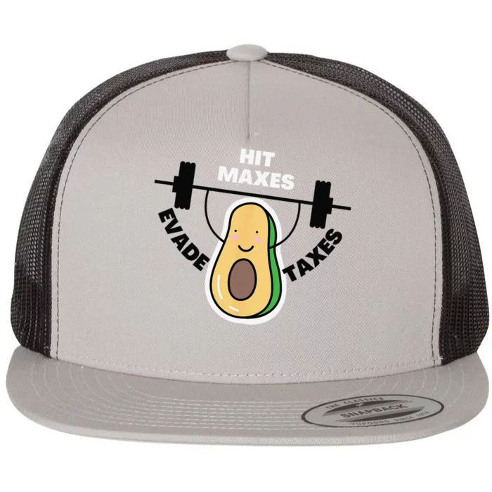 Funny Gym Weightlifting Hit Maxes Evade Taxes Workout Flat Bill Trucker Hat