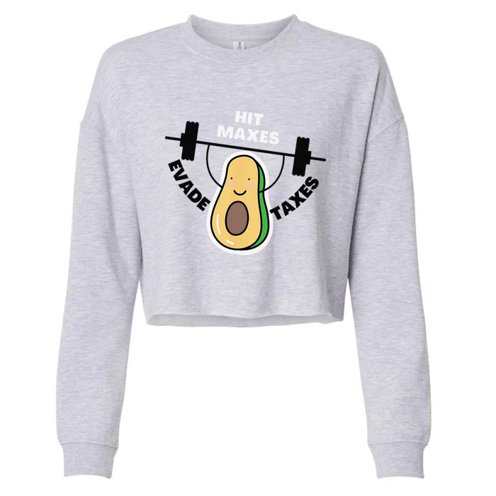 Funny Gym Weightlifting Hit Maxes Evade Taxes Workout Cropped Pullover Crew