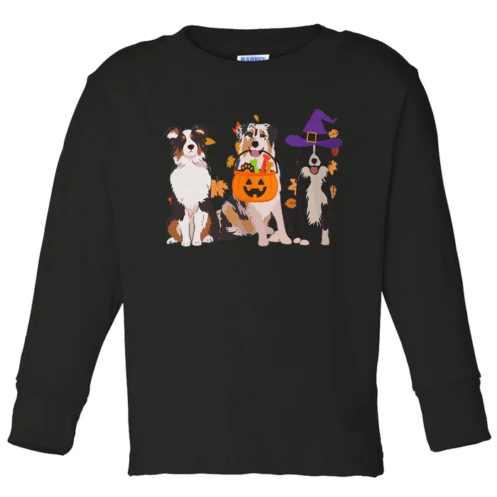 Funny Ghost Witch Australian Shepherd Halloween Dog Mom Gift Toddler Long Sleeve Shirt