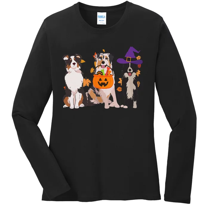 Funny Ghost Witch Australian Shepherd Halloween Dog Mom Gift Ladies Long Sleeve Shirt