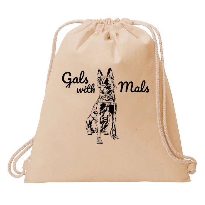 Funny Gals with Mals Black Belgian Malinois Drawstring Bag