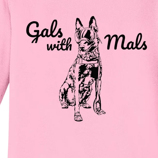 Funny Gals with Mals Black Belgian Malinois Baby Long Sleeve Bodysuit