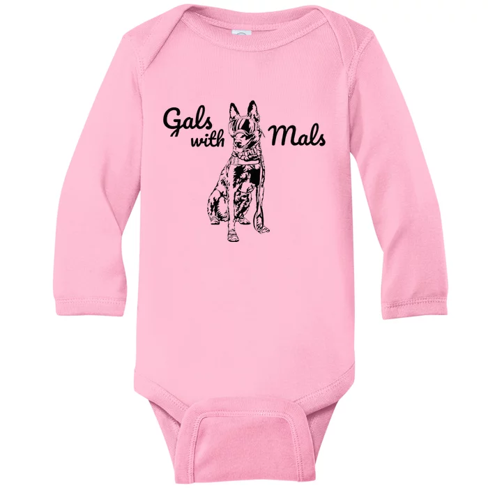 Funny Gals with Mals Black Belgian Malinois Baby Long Sleeve Bodysuit