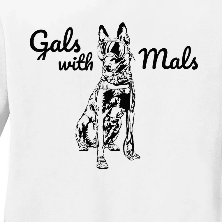 Funny Gals with Mals Black Belgian Malinois Ladies Long Sleeve Shirt