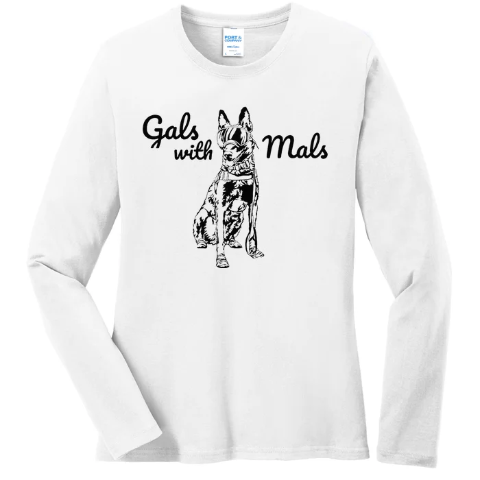 Funny Gals with Mals Black Belgian Malinois Ladies Long Sleeve Shirt