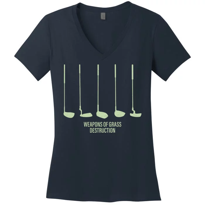 Funny Golf Weapons Of Grass Destruction Golf Clubs Drivers Women's V-Neck T-Shirt