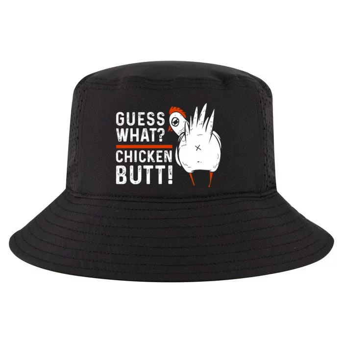 Funny Guess What? Chicken Butt! White Design Cool Comfort Performance Bucket Hat