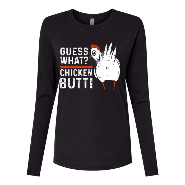 Funny Guess What? Chicken Butt! White Design Womens Cotton Relaxed Long Sleeve T-Shirt