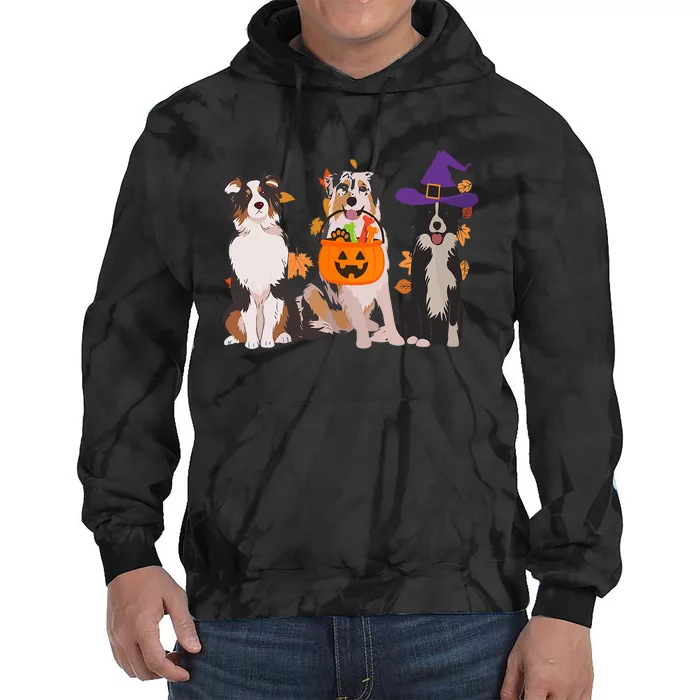 Funny Ghost Witch Australian Shepherd Halloween Dog Mom Tie Dye Hoodie