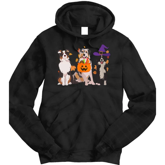 Funny Ghost Witch Australian Shepherd Halloween Dog Mom Tie Dye Hoodie