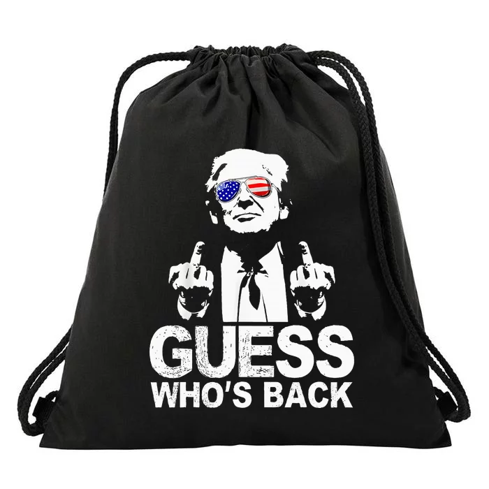 Funny Guess WhoS Back President Donald Trump Middle Finger Drawstring Bag