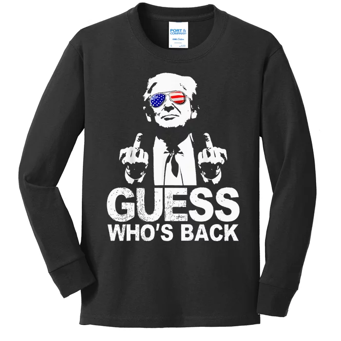 Funny Guess WhoS Back President Donald Trump Middle Finger Kids Long Sleeve Shirt