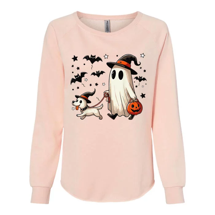 Funny Ghost Walking Dog Spooky Season Halloween Coquette Gift Womens California Wash Sweatshirt