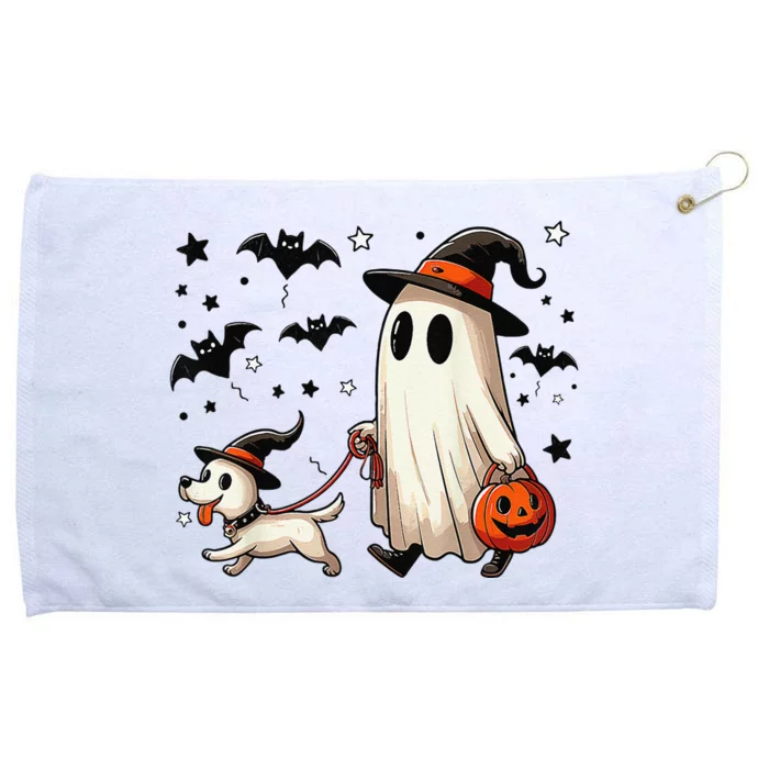 Funny Ghost Walking Dog Spooky Season Halloween Coquette Gift Grommeted Golf Towel