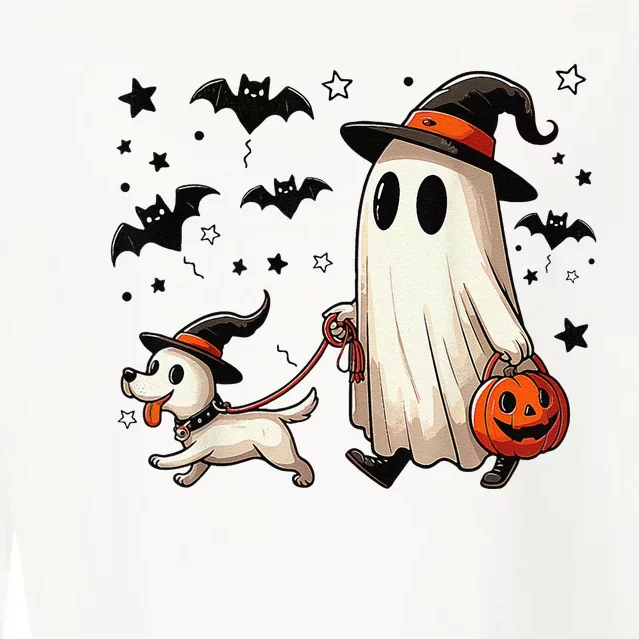 Funny Ghost Walking Dog Spooky Season Halloween Coquette Gift Cropped Pullover Crew