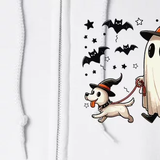 Funny Ghost Walking Dog Spooky Season Halloween Coquette Gift Full Zip Hoodie