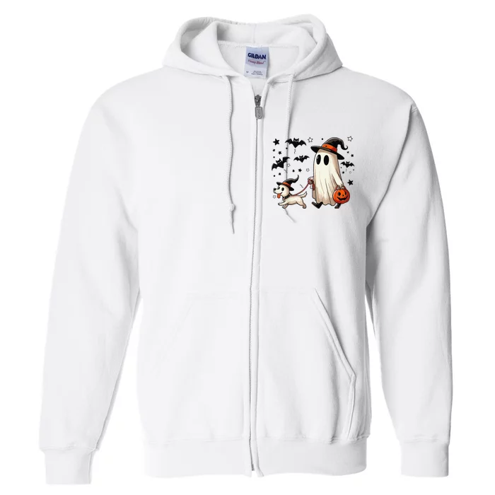 Funny Ghost Walking Dog Spooky Season Halloween Coquette Gift Full Zip Hoodie