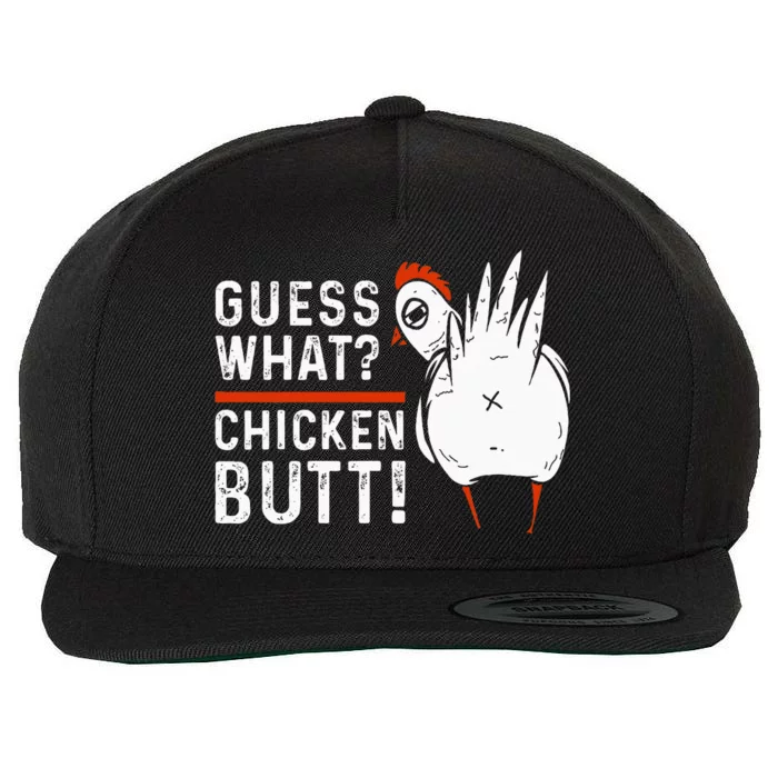 Funny Guess What Chicken Butt! White Wool Snapback Cap