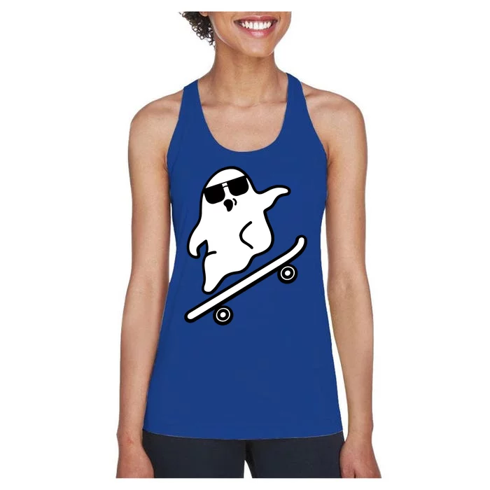 Funny Ghost With Skateboard Design Gift Women's Racerback Tank